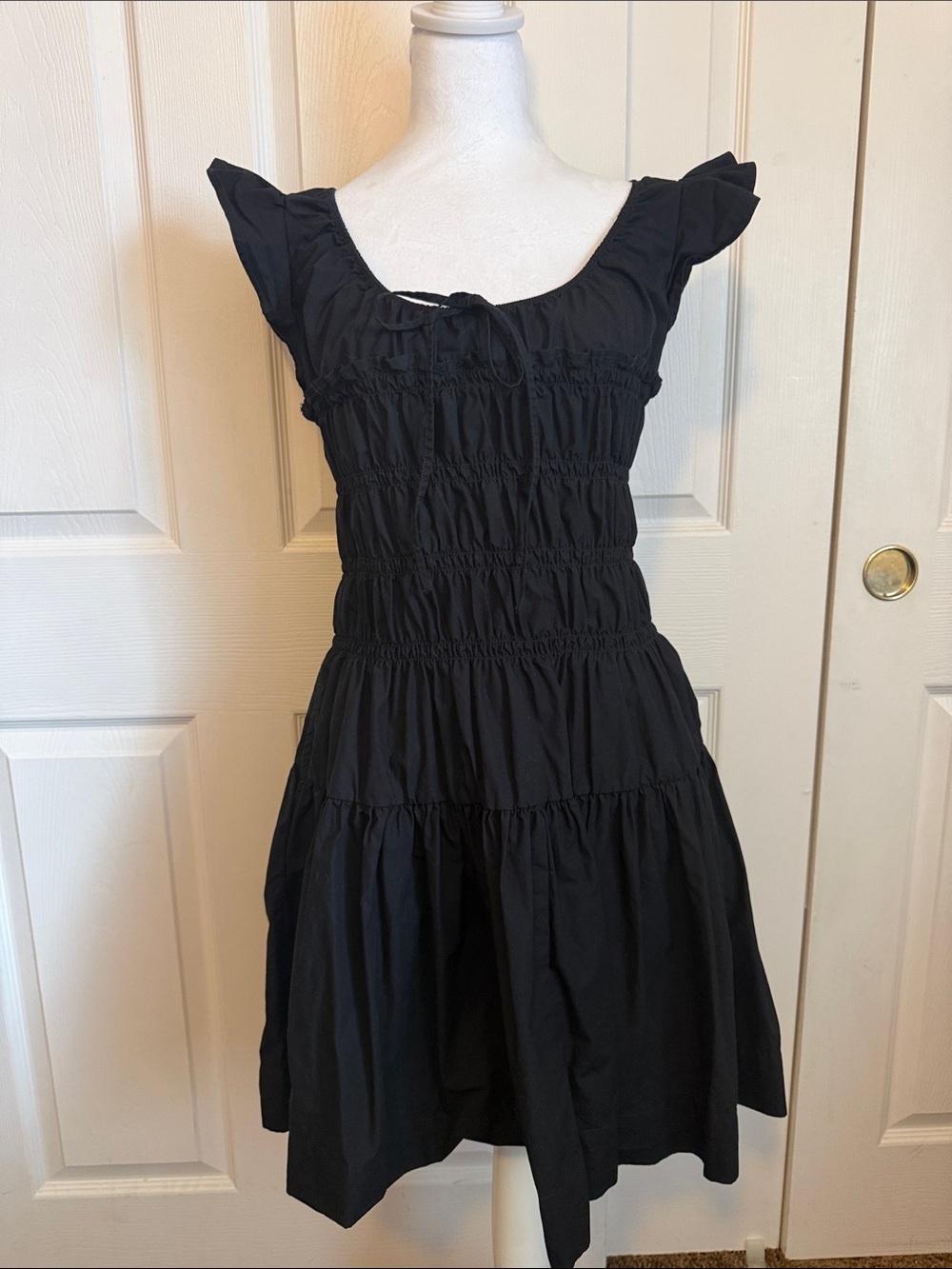 Black Smocked Tiered Women's Dress 100% Cotton